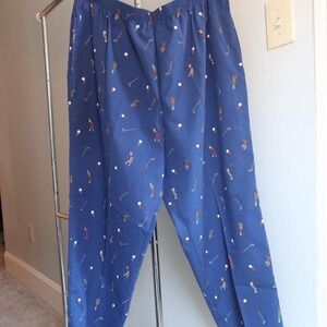 Bon Worth Mens Blue Golf All Over Print Pull On‎ Pants Elastic Waist XL